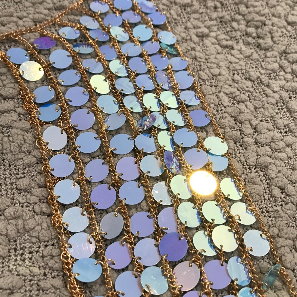 Metal blue sequin body harness